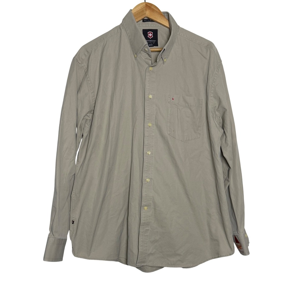 Victorinox Shirt Mens XL Type A-2 Khaki Bass Pale Ale Logo Button Down EUC
